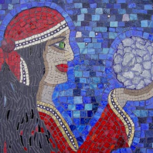 Image of a Gypsy woman holding a crystal ball - glass and ceramic mosaic