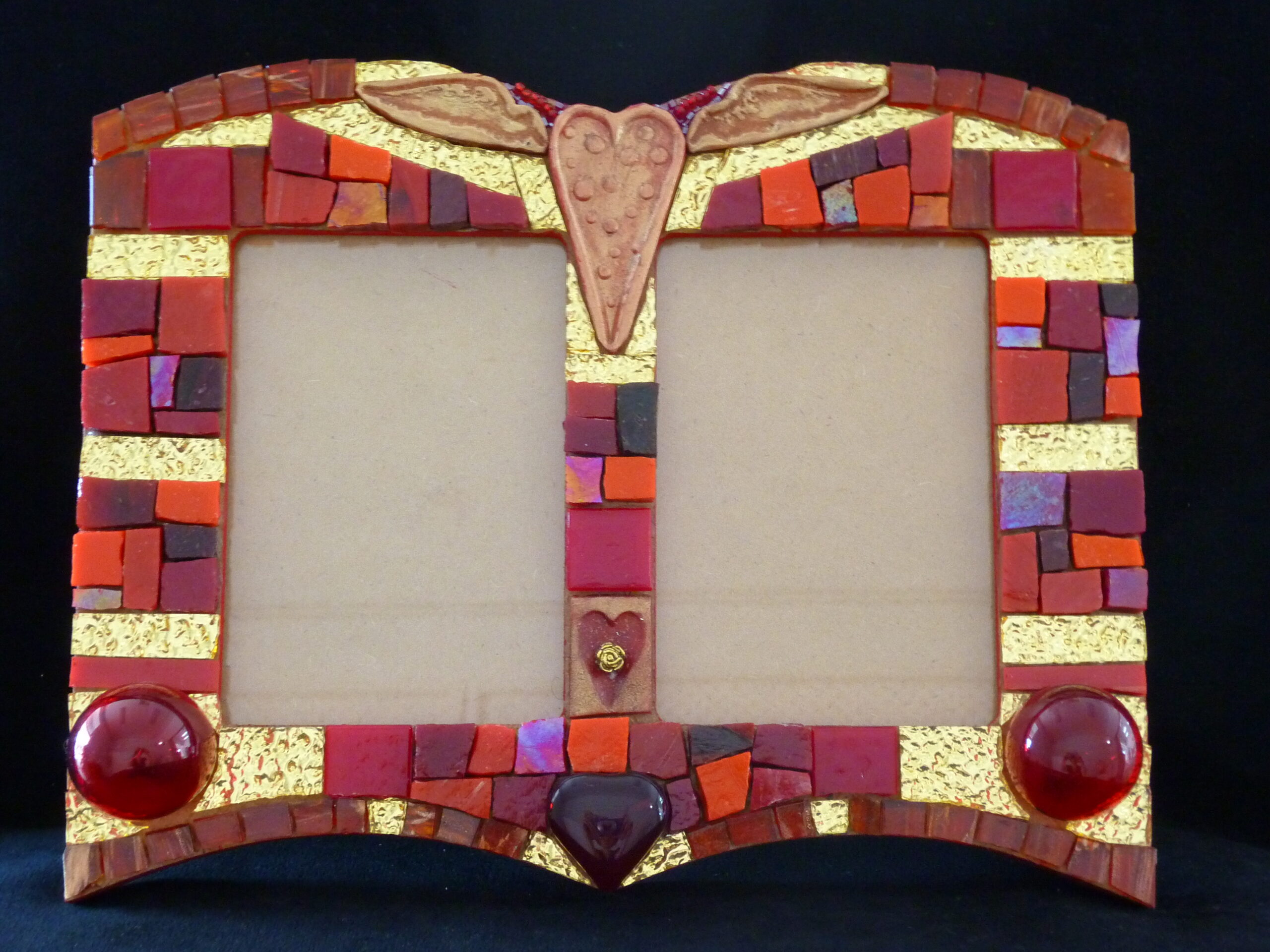Image of a photo frame with red and gold glass mosaic around the edges